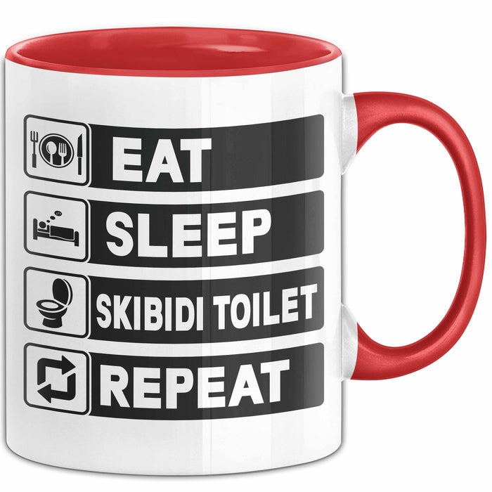 Skibidi Toilet Tasse Geschenk Meme Eat Sleet Repeat Becher Geschenkdiee Rot Trendation