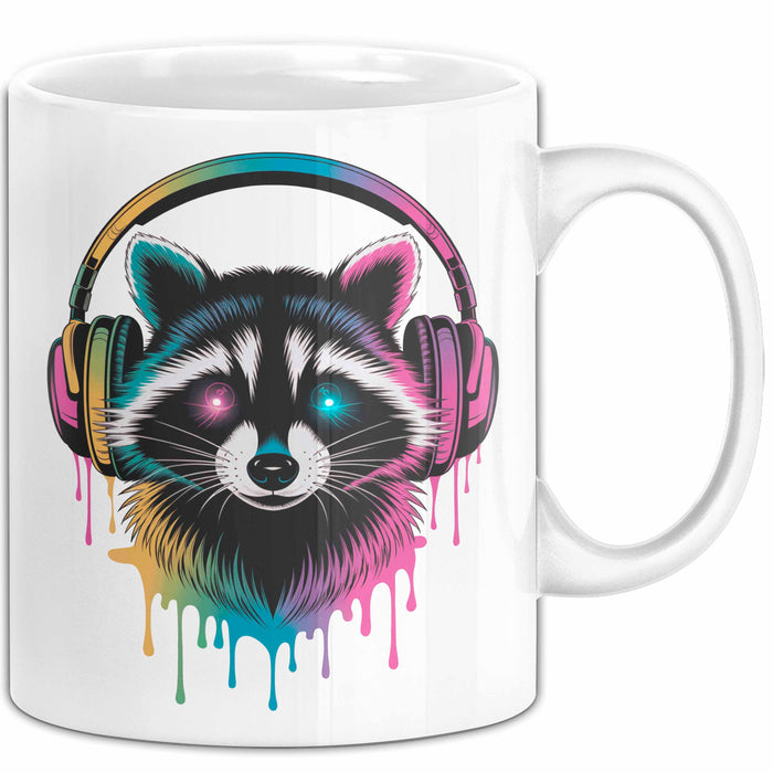 Waschbär Tierliebhaber Musik Kopfhörer Tasse Geschenk Lustige Geschenkidee Spruch Weiß Trendation