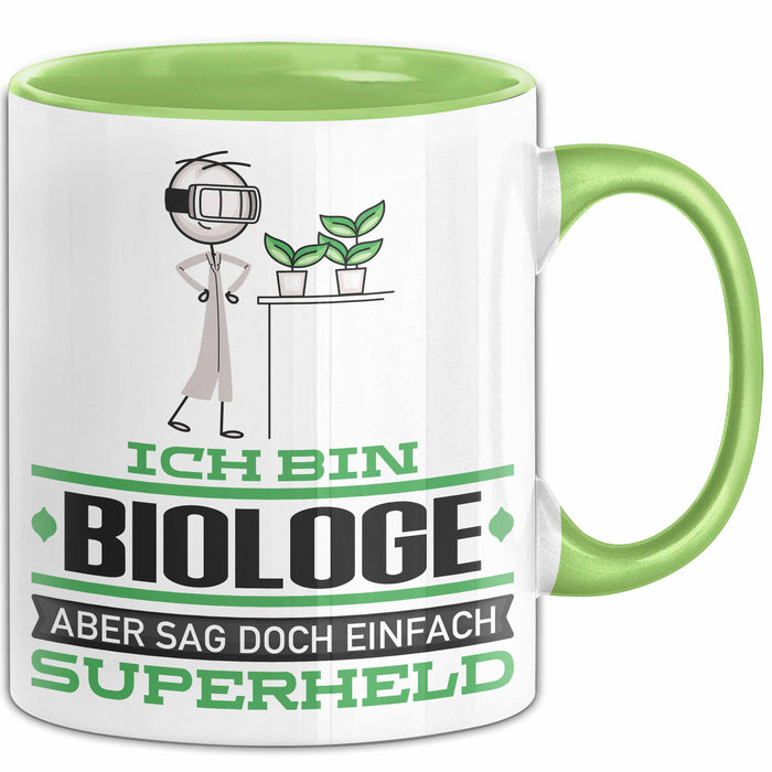 Biologe Geschenk Tasse Ich Bin Biologe Aber Sag Doch Einfach Superheld Lustige Geschenkdiee für Biologe Kaffee-Becher Grün Trendation
