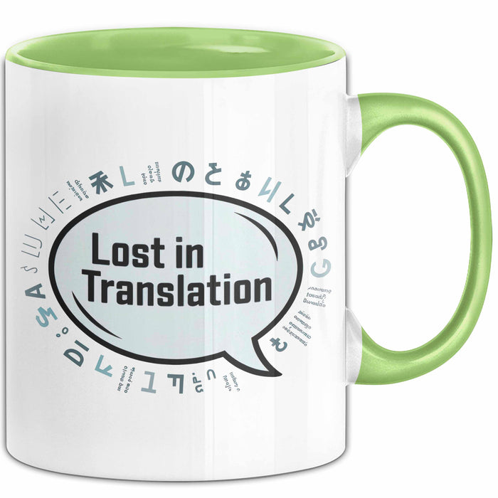 Linguist Tasse Geschenkidee Lost in Translation Sprachnerd Grün Trendation