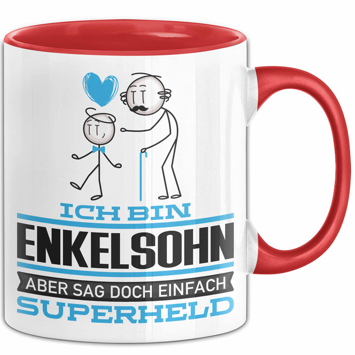 Enkelsohn Geschenk Tasse Ich Bin Enkelsohn Aber Sag Doch Einfach Superheld Lustige Geschenkdiee für Enkelsohn Kaffee-Becher Rot Trendation
