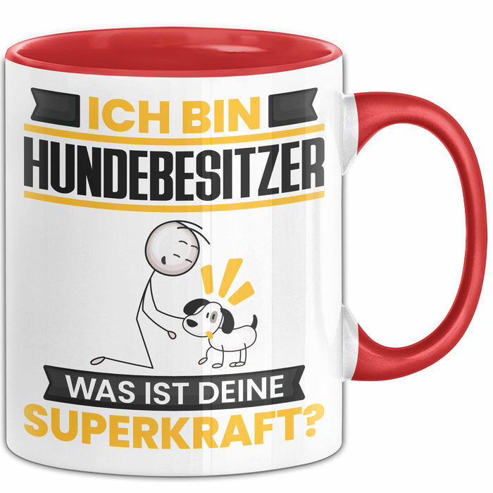 Hundebesitzer Tasse Geschenk für Hundebesitzer Geburtstag Lustiger Spruch Kaffee-Becher Was Ist Deine Superkraft Rot Trendation