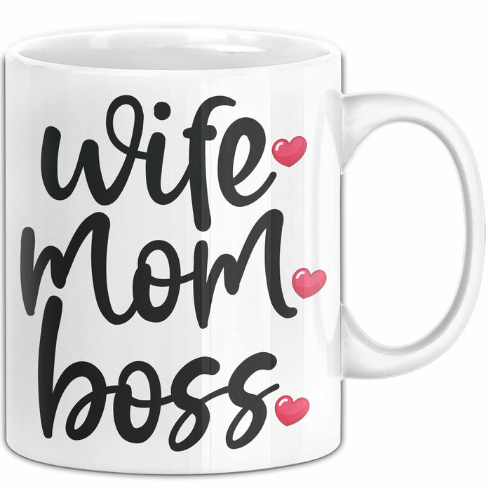 Tasse Wife Mom Boss Geschenkidee für Mütter und Ehefrauen Weiß Trendation