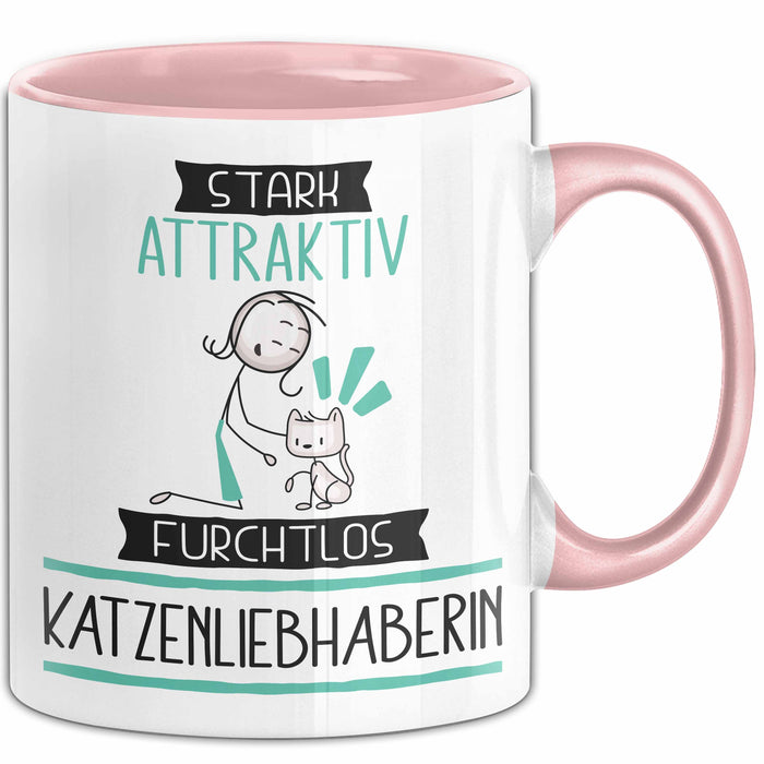 Katzenliebhaberin Tasse Geschenk Becher Stark Attraktiv Furchtlos Katzenliebhaberin Lustige Geschenkidee Rosa Trendation