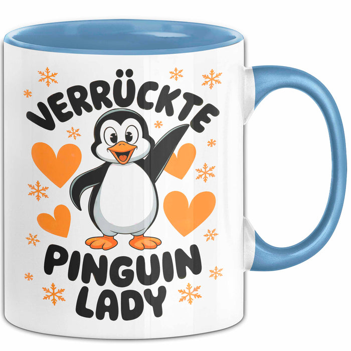 Pinguin Tier Tasse Geschenk Lustige Geschenkidee Spruch Verrückte Pinguin Lady Blau Trendation