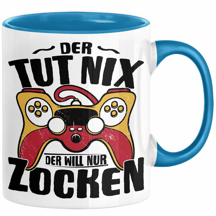 Gamer Geschenk Tasse Geschenkidee für Zocker Der Tut Nix Der Will Nur Zocken Jungs Geschenkdiee Gaming Blau Trendation
