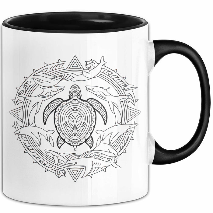 Delfin Tierliebhaber Tasse Geschenk Lustige Geschenkidee Spruch Schildkröte Orca Delfin Schwarz Trendation