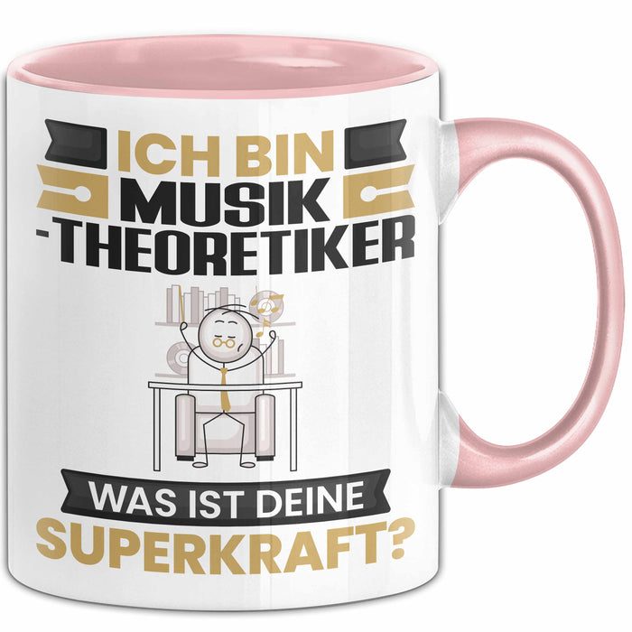Musiktheoretiker Tasse Geschenk für Musiktheoretiker Geburtstag Lustiger Spruch Kaffee-Becher Was Ist Deine Superkraft Rosa Trendation