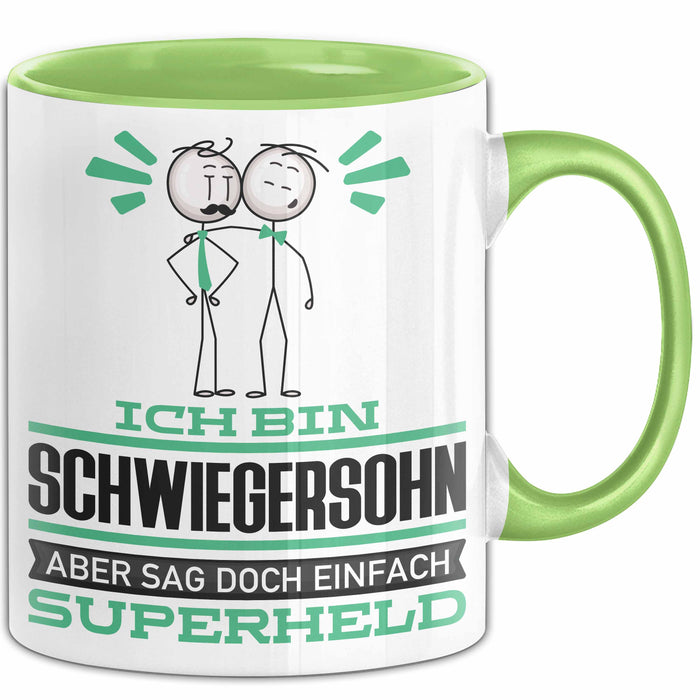 Schwiegersohn Geschenk Tasse Ich Bin Schwiegersohn Aber Sag Doch Einfach Superheld Lustige Geschenkdiee für Schwiegersohn Kaffee-Becher Grün Trendation