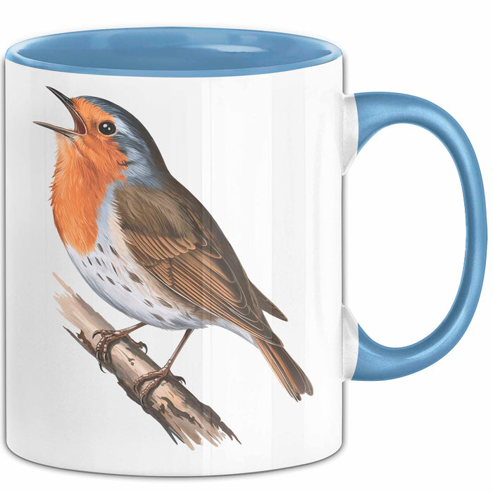 Rotkehlchen Vogel Beobachtet Singvögel Tasse Geschenk Lustige Geschenkidee Spruch Blau Trendation