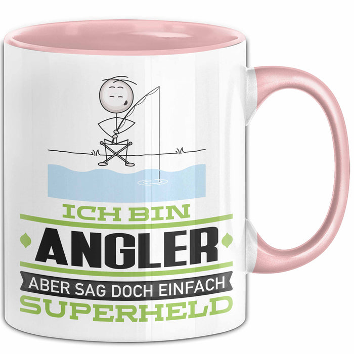 Angler Geschenk Tasse Ich Bin Angler Aber Sag Doch Einfach Superheld Lustige Geschenkdiee für Angler Kaffee-Becher Rosa Trendation