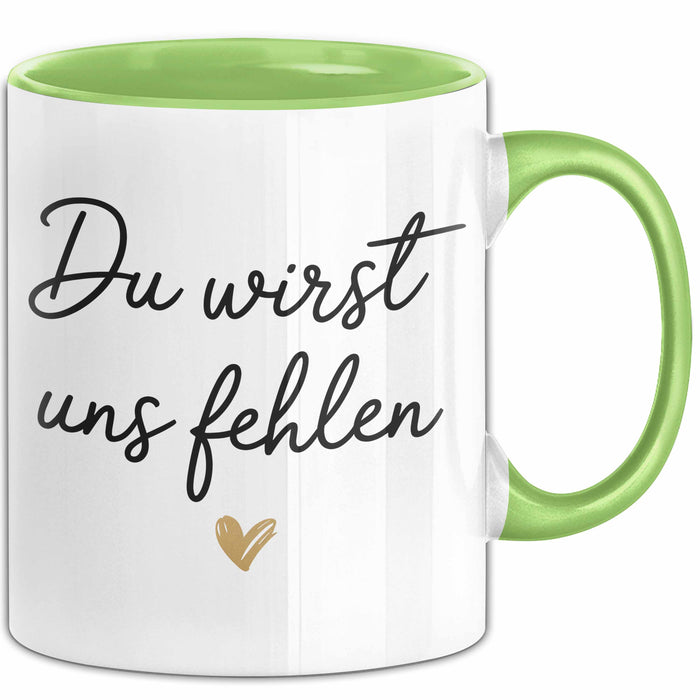 Büroarbeit Kollege Abschied Tasse Geschenk Lustige Geschenkidee Spruch Du Wirst Uns Fehlen Grün Trendation
