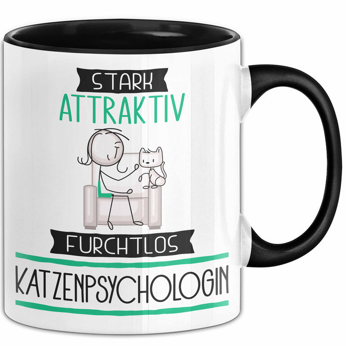 Katzenpsychologin Tasse Geschenk Becher Stark Attraktiv Furchtlos Katzenpsychologin Lustige Geschenkidee Trendation