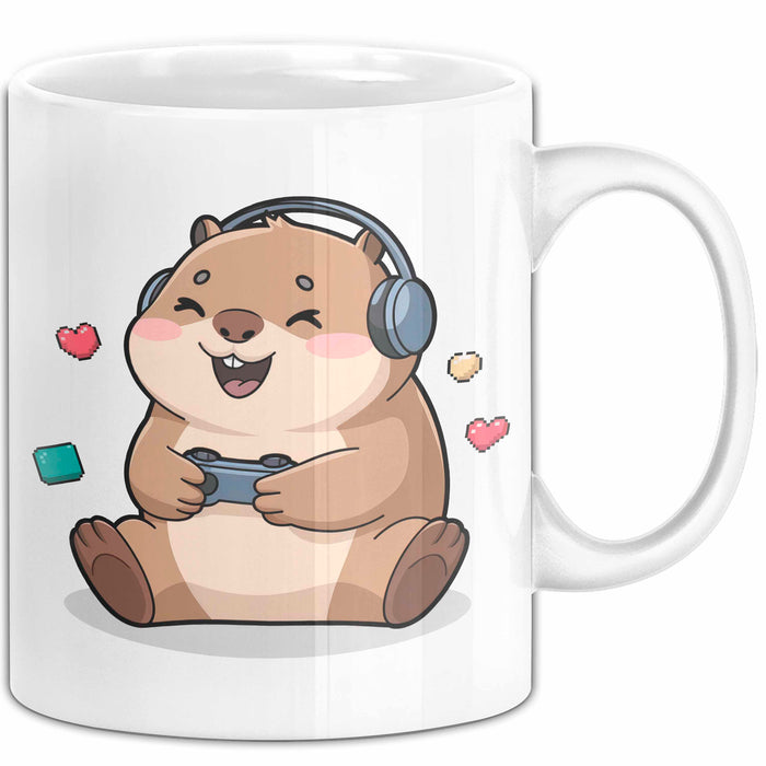 Capybara Videospieler Tasse Geschenk Lustige Geschenkidee Weiß Trendation