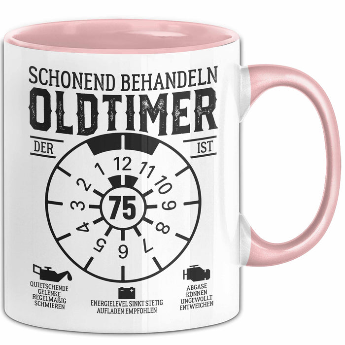 75. Geburtstag Tasse Oldtimer Schonend Behandeln Geschenkidee Männer Frauen Lustiger Spruch 75er Geburtstag Geschenk Rosa Trendation