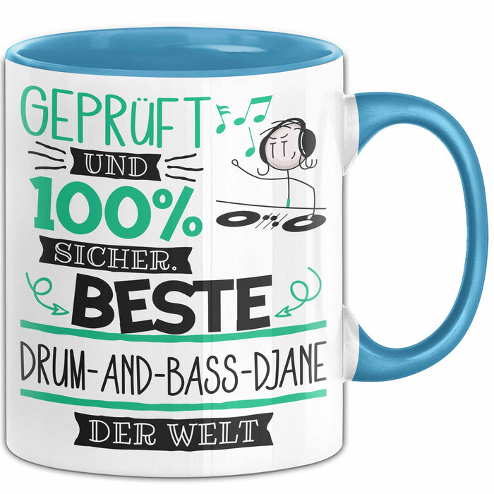 Beste Drum-and-Bass-DJane Der Welt Tasse Geschenk für Eine Drum-and-Bass-DJane Geprüft Und Sicher Geschenkidee Geburtstag Weihnachten Blau Trendation