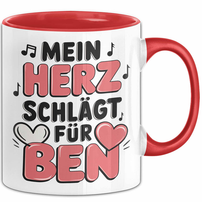 Romantische Liebe Tasse Geschenk Lustige Geschenkidee Spruch Mein Herz Schlägt Für Ben Rot Trendation