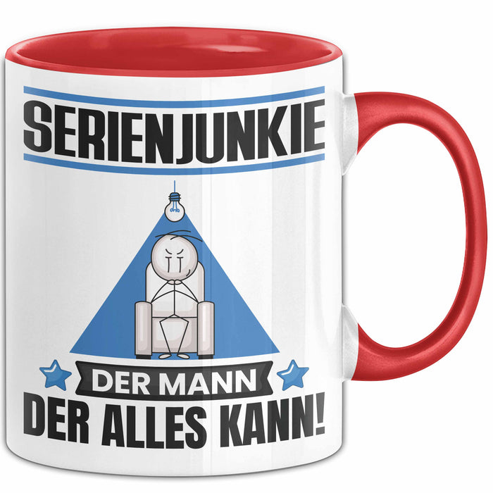 Serienjunkie Tasse Geschenk für Serienjunkie Der Mann Der Alles Kann Geschenkidee zum Geburtstag Rot Trendation