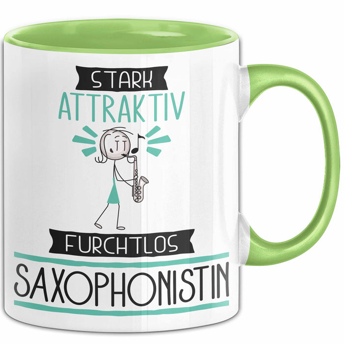 Saxophonistin Tasse Geschenk Becher Stark Attraktiv Furchtlos Saxophonistin Lustige Geschenkidee Grün Trendation