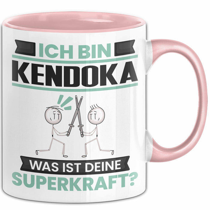 Kendoka Tasse Geschenk für Kendoka Geburtstag Lustiger Spruch Kaffee-Becher Was Ist Deine Superkraft Rosa Trendation