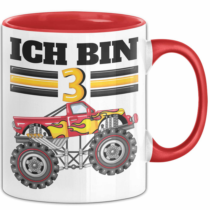 3. Geburtstag Geschenk Tasse Becher Jungs Trucks Geburtstagsgeschenk Ich Bin 3 Rot Trendation