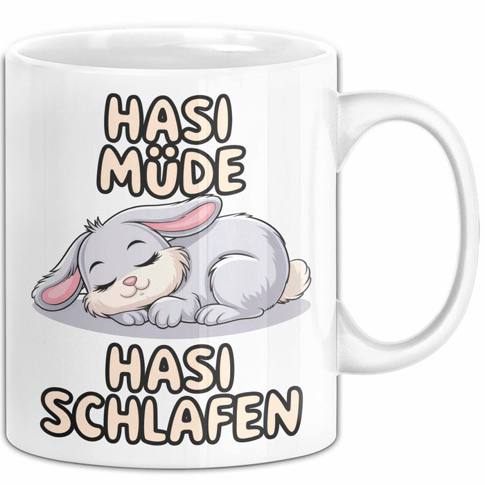 Sarkastische Kaninchen Hase Tasse Geschenk Lustige Geschenkidee Spruch Hasi Müde Hasi Schlafen Weiß Trendation
