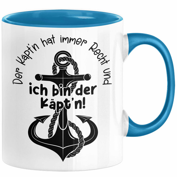 Kapitän Tasse Geschenk Der Käptn Hat Immer Recht Und Ich Bin Der Käptn Bootsführer Boot Besitzer Kaffee-Becher Blau Trendation