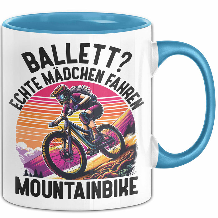 Mountainbikerin Tasse Geschenk Frauen Ballett Echte Mädchen Fahren Mountainbike Mtb Blau Trendation