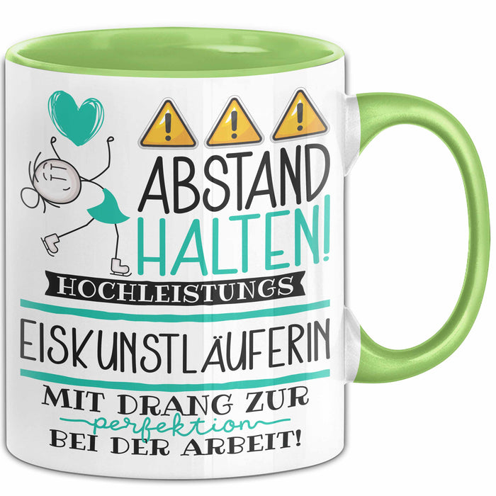 Eiskunstläuferin Tasse Geschenk Lustig Abstand Halten Hochleistungs-Eiskunstläuferin Mit Drang Zur Perfektion Bei Der Arbeit Grün Trendation