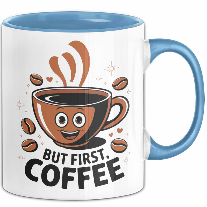Kaffee Süchtiger Tasse Geschenk Lustige Geschenkidee Spruch Für Koffein Liebhaber Blau Trendation