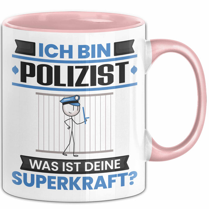 Polizist Tasse Geschenk für Polizist Geburtstag Lustiger Spruch Kaffee-Becher Was Ist Deine Superkraft Rosa Trendation