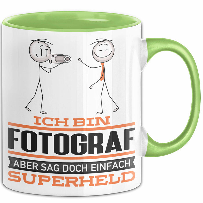 Fotograf Geschenk Tasse Ich Bin Fotograf Aber Sag Doch Einfach Superheld Lustige Geschenkdiee für Fotograf Kaffee-Becher Grün Trendation