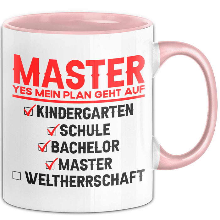 Master Absolvent Abschluss Tasse Geschenk Lustige Geschenkidee Spruch Master Yes Mein Plan Geht Auf Rosa Trendation