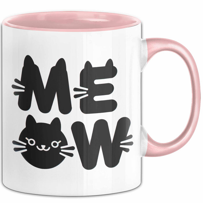 Katzen Tierliebhaber Tasse Geschenk Lustige Geschenkidee Spruch Meow Rosa Trendation