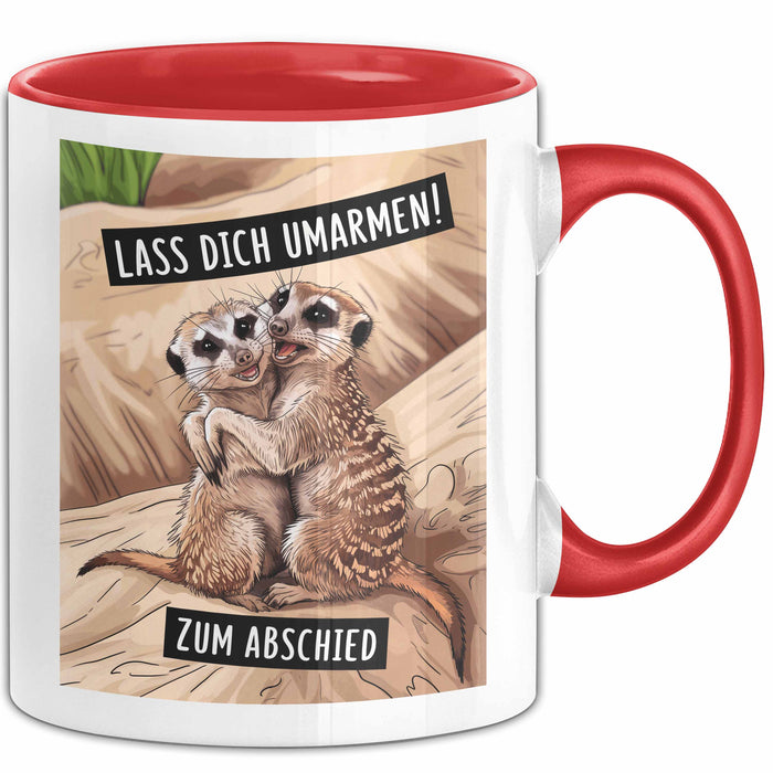 Büroarbeit Kollege Abschied Tasse Geschenk Lustige Geschenkidee Spruch Lass Dich Umarmen Zum Abschied Rot Trendation