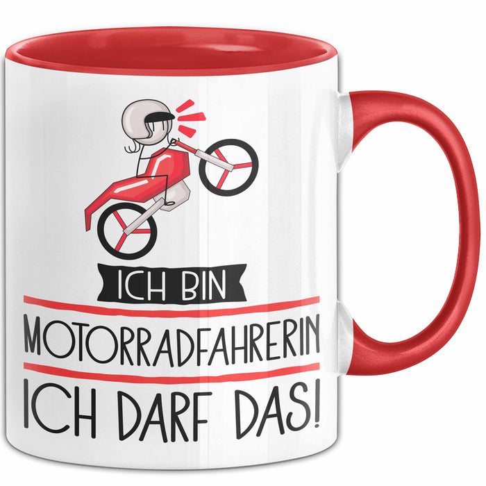 Geschenk für Motorradfahrerin Tasse Lustige Geschenkidee Geburtstag Ich Bin Motorradfahrerin Ich Darf Das Rot Trendation