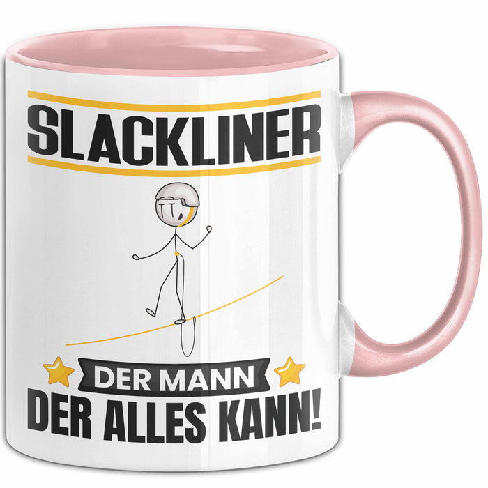 Slackliner Tasse Geschenk für Slackliner Der Mann Der Alles Kann Geschenkidee zum Geburtstag Rosa Trendation