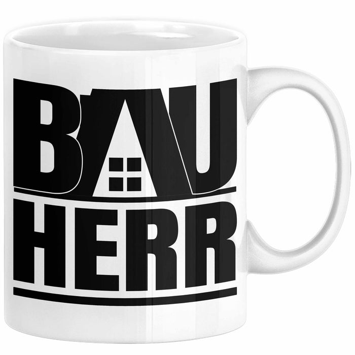 Bauherr Bauleiter Geschenk Tasse Hausbau Bauvorhaben Kaffee-Becher Geschenkidee Weiß Trendation