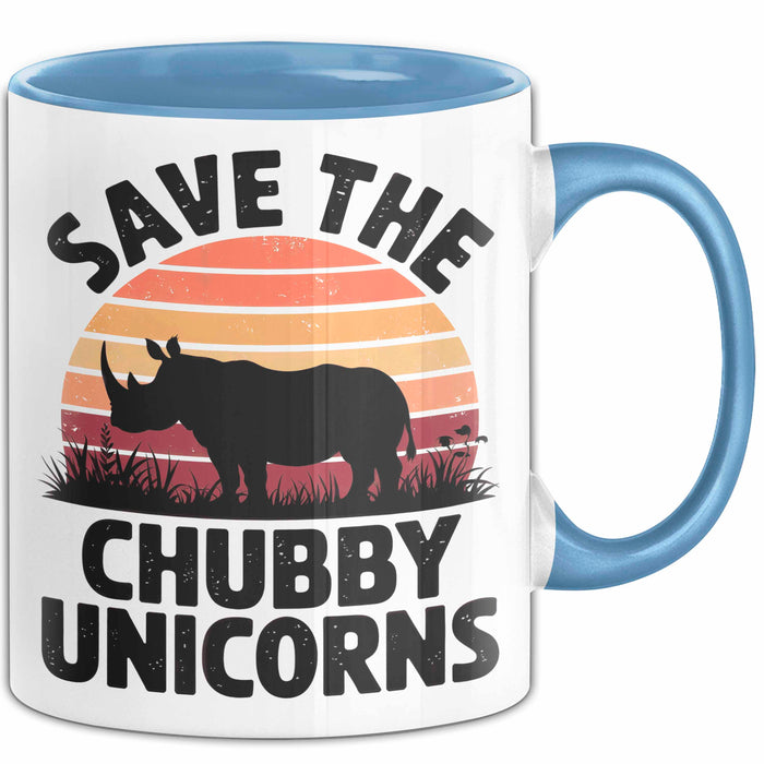 Nashorn Tasse Geschenk Lustige Geschenkidee Spruch Rettet Die Moppeligen Einhörner Blau Trendation