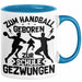 Handball Geschenk Tasse Geschenkidee Handball-Spieler Handballspielerin Mädchen Jungs Kaffee-Becher Zum Handball Geboren Zur Schule Gezwungen Blau Trendation