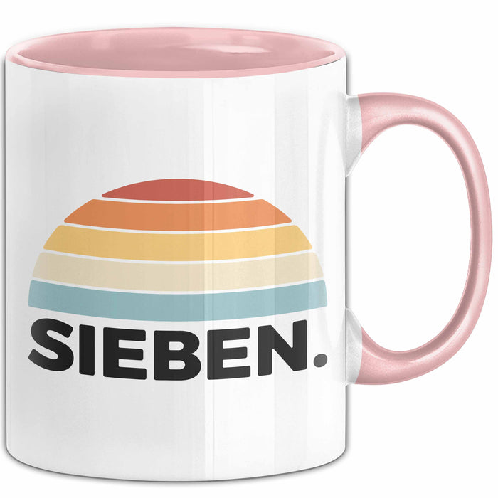 Tasse Retro SIEBEN. Design mit Sonnenuntergangsfarben 7. Geburtstag Jungs Rosa Trendation