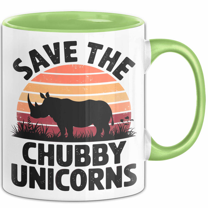 Nashorn Tasse Geschenk Lustige Geschenkidee Spruch Rettet Die Moppeligen Einhörner Grün Trendation