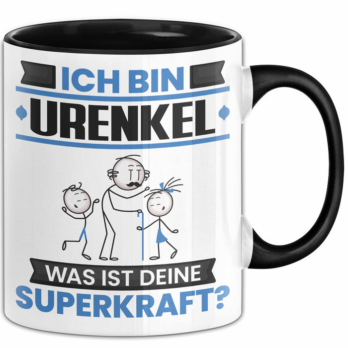 Urenkel Tasse Geschenk für Urenkel Geburtstag Lustiger Spruch Kaffee-Becher Was Ist Deine Superkraft Schwarz Trendation