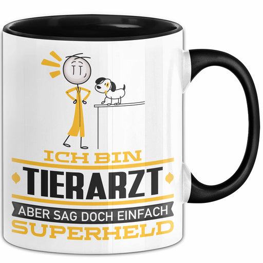 Tierarzt Geschenk Tasse Ich Bin Tierarzt Aber Sag Doch Einfach Superheld Lustige Geschenkdiee für Tierarzt Kaffee-Becher Schwarz Trendation
