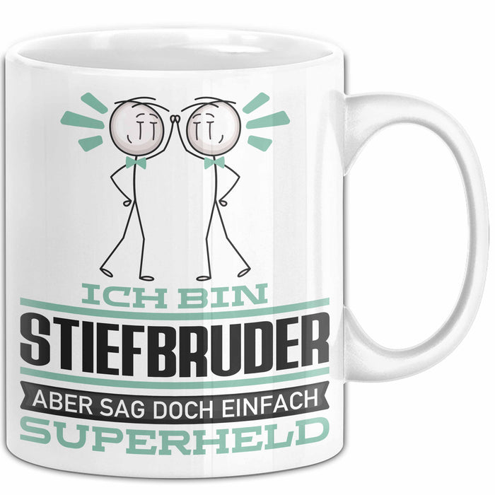 Stiefbruder Geschenk Tasse Ich Bin Stiefbruder Aber Sag Doch Einfach Superheld Lustige Geschenkdiee für Stiefbruder Kaffee-Becher Weiß Trendation