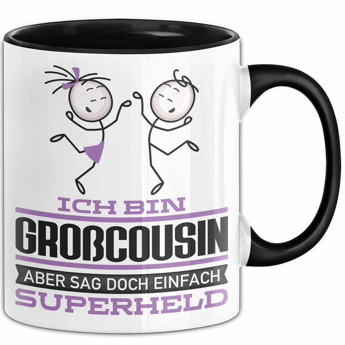 Großcousin Geschenk Tasse Ich Bin Großcousin Aber Sag Doch Einfach Superheld Lustige Geschenkdiee für Großcousin Kaffee-Becher Schwarz Trendation