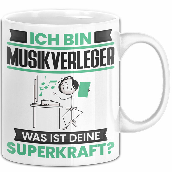 Musikverleger Tasse Geschenk für Musikverleger Geburtstag Lustiger Spruch Kaffee-Becher Was Ist Deine Superkraft Weiß Trendation