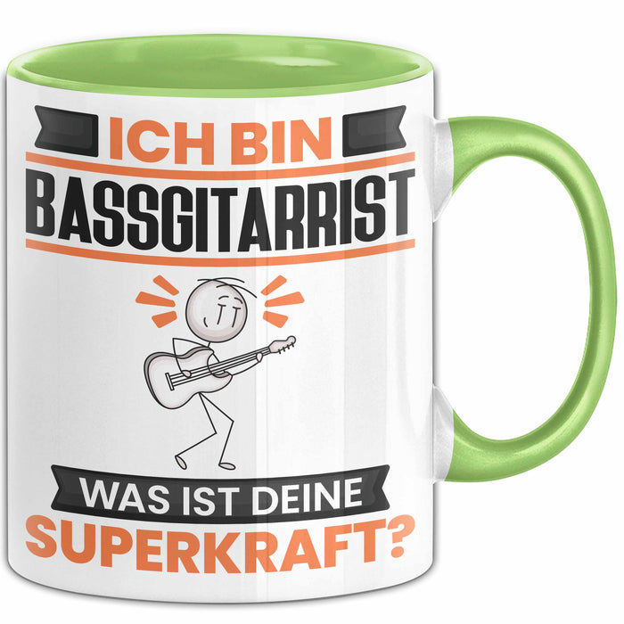 Bassgitarrist Tasse Geschenk für Bassgitarrist Geburtstag Lustiger Spruch Kaffee-Becher Was Ist Deine Superkraft Grün Trendation