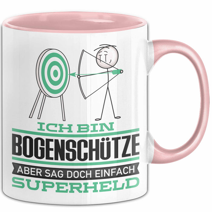 Bogenschütze Geschenk Tasse Ich Bin Bogenschütze Aber Sag Doch Einfach Superheld Lustige Geschenkdiee für Bogenschütze Kaffee-Becher Rosa Trendation