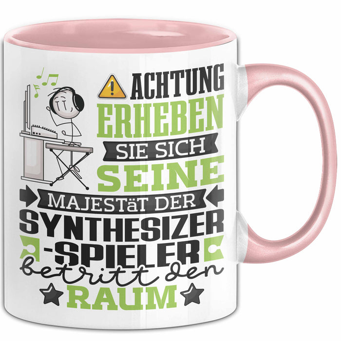 Synthesizer-Spieler Geschenk Tasse Lustiger Spruch Erheben Sie Sich Der Synthesizer-Spieler Betritt den Raum Rosa Trendation